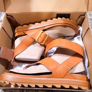 Brand New💥Brown Leather Roaming T Strap Sorel Sandals